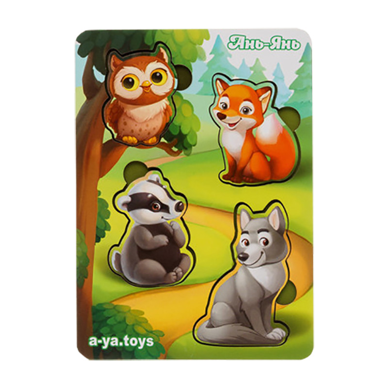 Дерев'яний пазл-вкладиш "Лісові тварини-2" Ubumblebees фон із підказкою Дерев'яний пазл-вкладиш "Лісові тварини-2" Ubumblebees фон із підказкою