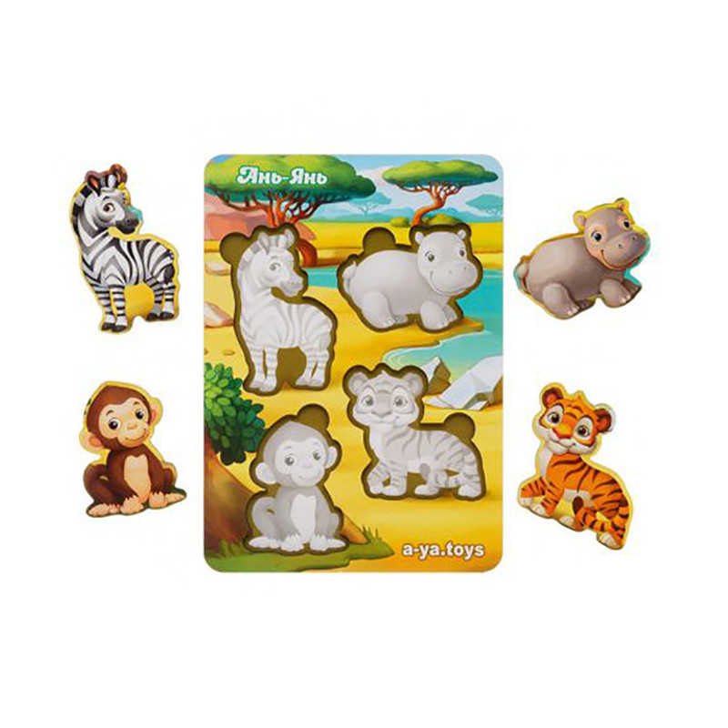 Дерев'яний пазл-вкладиш "Тварини Африки-1" Ubumblebees фон із підказкою Деревянный пазл-вкладыш "Животные Африки-1" Ubumblebees фон с подсказкой