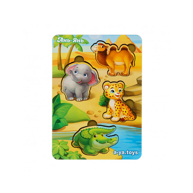 Дерев'яний пазл-вкладиш "Тварини Африки-2" Ubumblebees фон із підказкою Деревянный пазл-вкладыш "Животные Африки-2" Ubumblebees фон с подсказкой — изображение 2