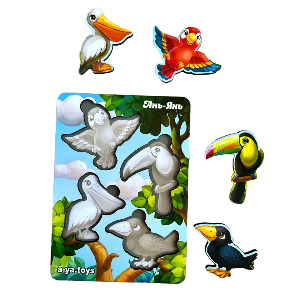 Дерев'яний пазл-вкладиш "Птахи" Ubumblebees фон із підказкою Дерев'яний пазл-вкладиш "Птахи" Ubumblebees фон із підказкою