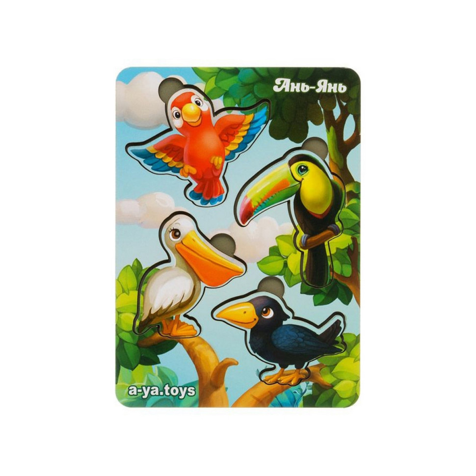 Дерев'яний пазл-вкладиш "Птахи" Ubumblebees фон із підказкою Дерев'яний пазл-вкладиш "Птахи" Ubumblebees фон із підказкою - Зображення 2