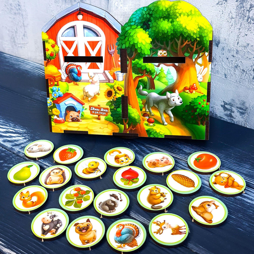 Дерев'яна настільна гра "Дикі та свійські тварини" Ubumblebees сортер-комодик Деревянная настольная игра "Дикие и домашние животные" Ubumblebees сортер-комодик — изображение 2