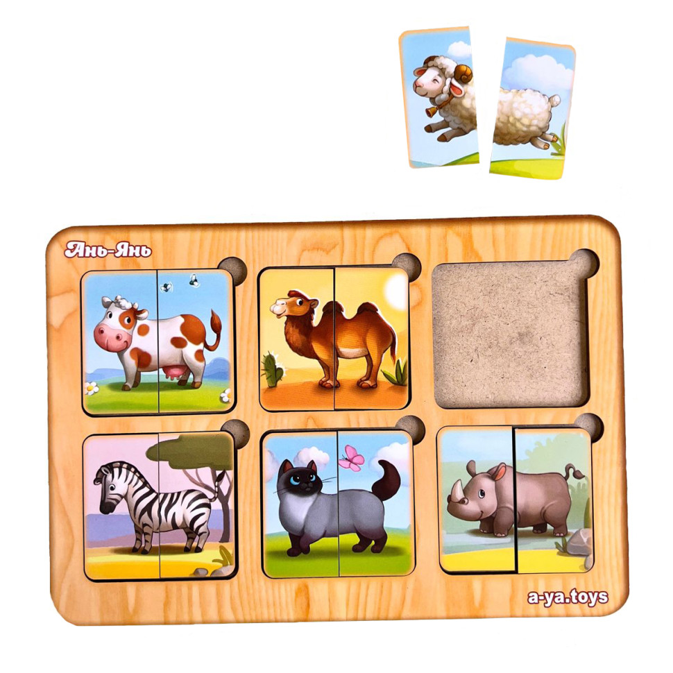 Дерев'яний пазл-сортер "Дивовижні звірятка" Ubumblebees, 6 картинок тварин Дерев'яний пазл-сортер "Дивовижні звірятка" Ubumblebees, 6 картинок тварин