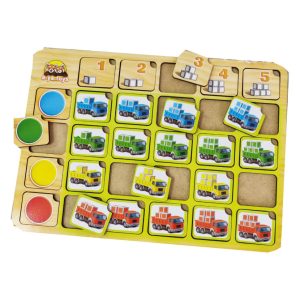 Дерев'яний пазл-сортер "Вантажівки" Ubumblebees колір та рахунок Дерев'яний пазл-сортер "Вантажівки" Ubumblebees колір та рахунок