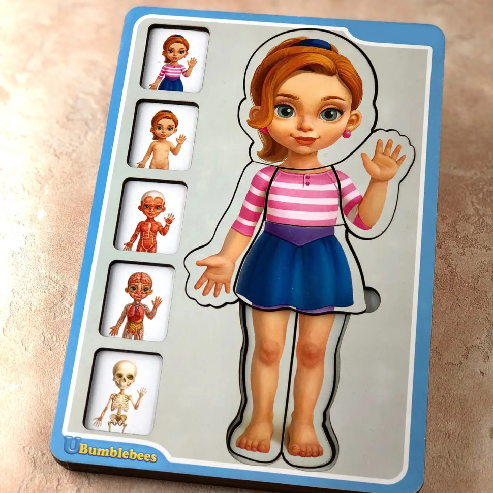 Дерев'яний пазл-вкладиш "Анатомія людини – дівчинка" Ubumblebees будова тіла Дерев'яний пазл-вкладиш "Анатомія людини – дівчинка" Ubumblebees будова тіла