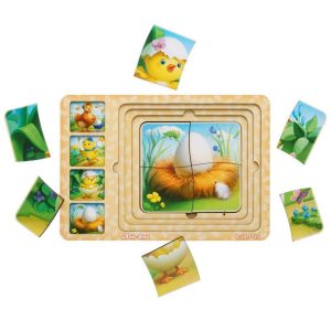 Дерев'яна настільна гра "Етапи розвитку курочки" Ubumblebees сортер-пазл