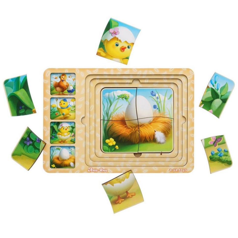 Дерев'яна настільна гра "Етапи розвитку курочки" Ubumblebees сортер-пазл Дерев'яна настільна гра "Етапи розвитку курочки" Ubumblebees сортер-пазл
