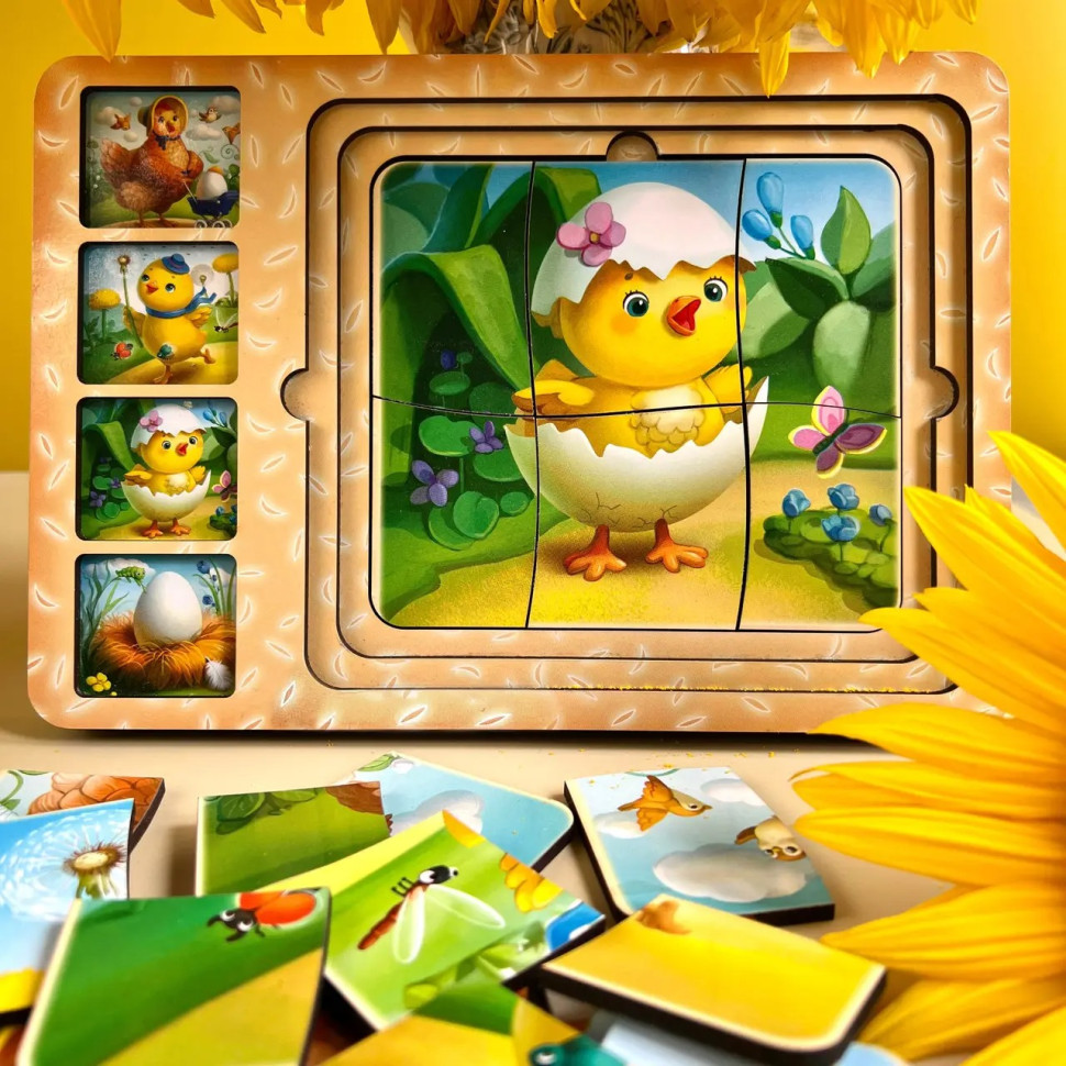 Дерев'яна настільна гра "Етапи розвитку курочки" Ubumblebees сортер-пазл Дерев'яна настільна гра "Етапи розвитку курочки" Ubumblebees сортер-пазл - Зображення 6