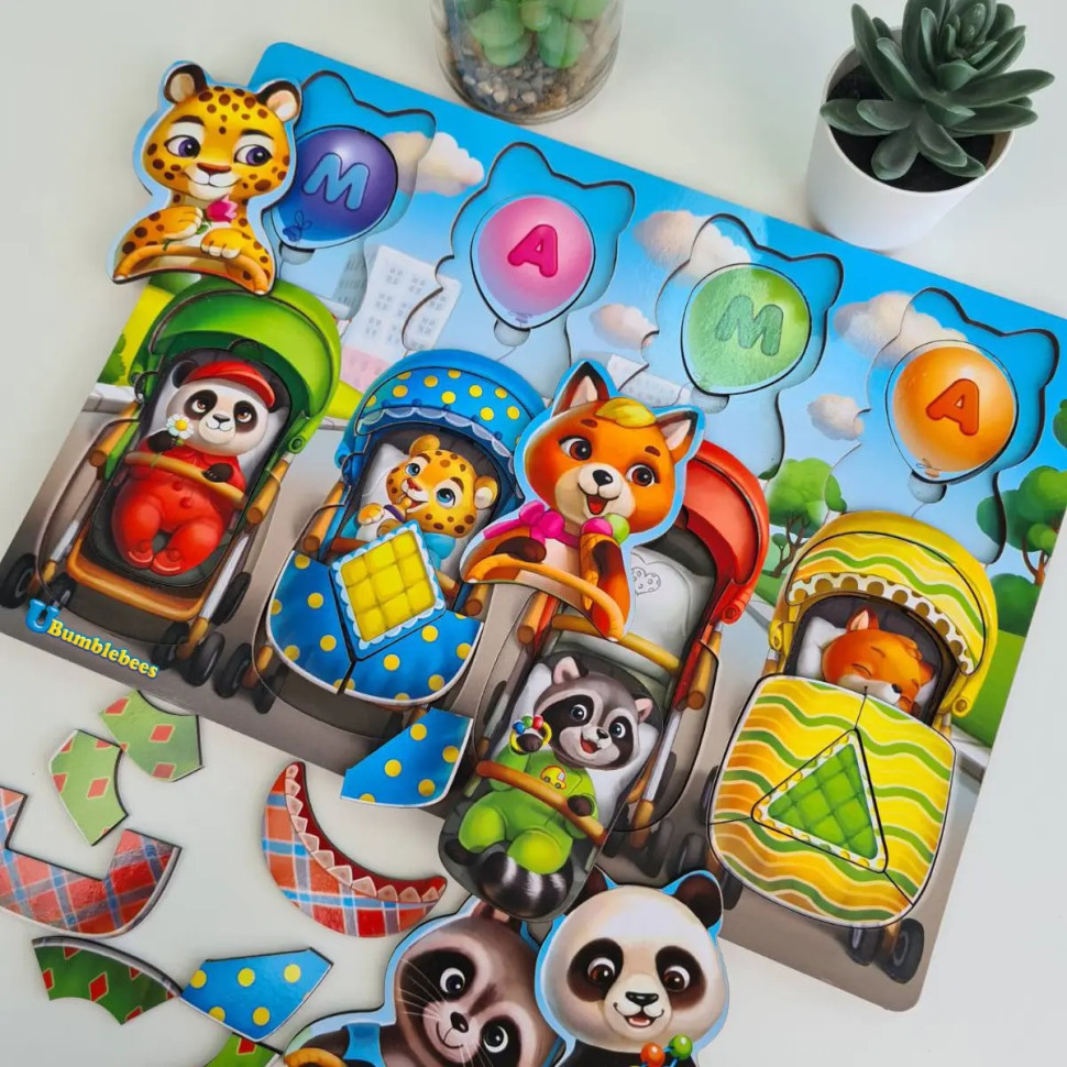 Дерев'яна настільна гра "Звірі у візках" Ubumblebees сортер-вкладиш Дерев'яна настільна гра "Звірі у візках" Ubumblebees сортер-вкладиш - Зображення 6