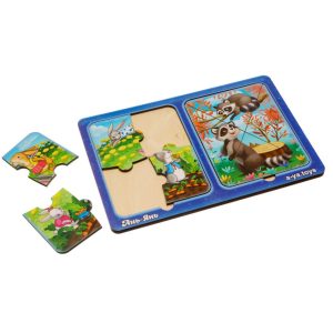 Alternative view of Дерев'яний пазл-вкладиш "Зайчики та єнотики" Ubumblebees в рамці