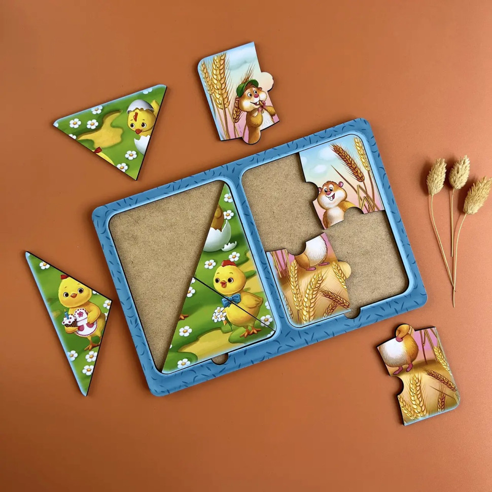 Дерев'яний пазл-вкладиш "Хом'яки та курчата" Ubumblebees в рамці Дерев'яний пазл-вкладиш "Хом'яки та курчата" Ubumblebees в рамці - Зображення 3