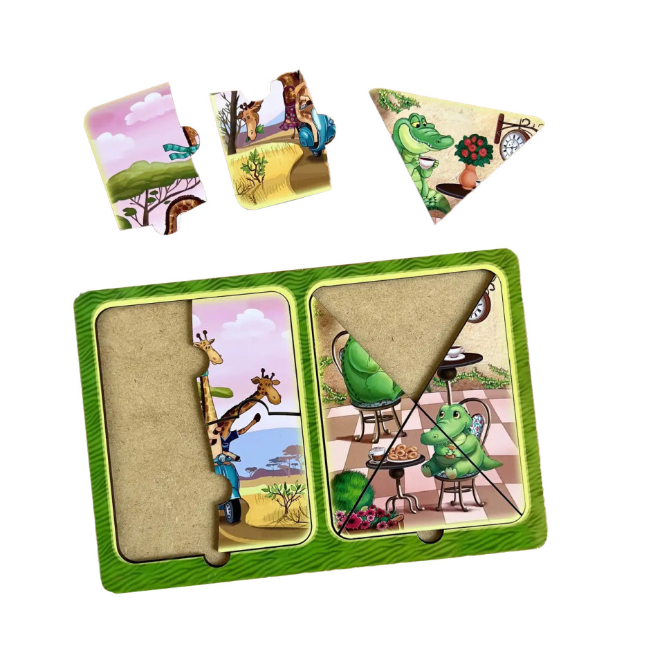 Дерев'яний пазл-вкладиш "Жирафи та крокодили" Ubumblebees в рамці Дерев'яний пазл-вкладиш "Жирафи та крокодили" Ubumblebees в рамці