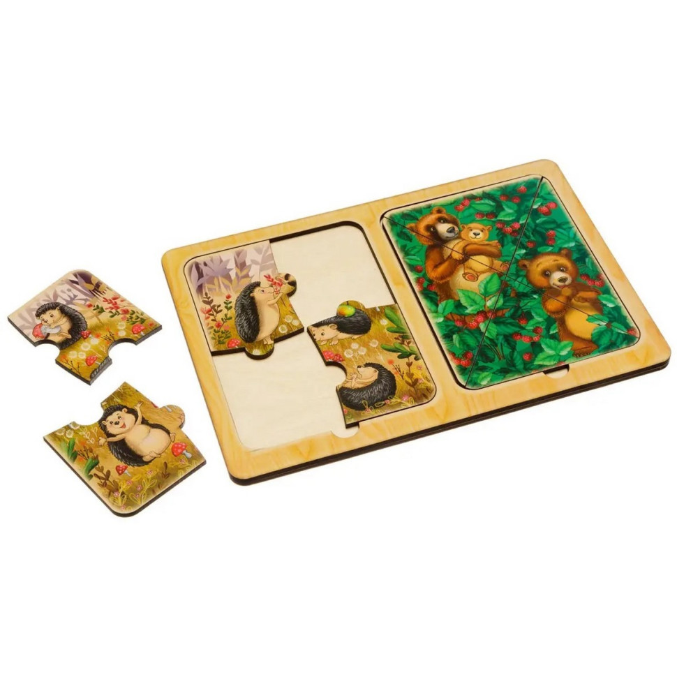Дерев'яний пазл-вкладиш "Їжачки та ведмеді" Ubumblebees в рамці Дерев'яний пазл-вкладиш "Їжачки та ведмеді" Ubumblebees в рамці - Зображення 2