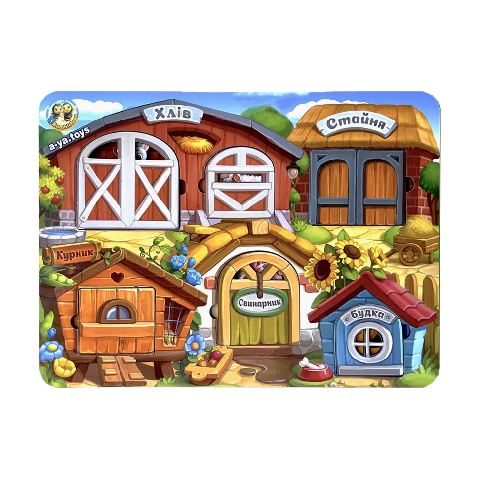 Дерев'яний пазл-вкладиш "Ферма" Ubumblebees тришаровий Дерев'яний пазл-вкладиш "Ферма" Ubumblebees тришаровий