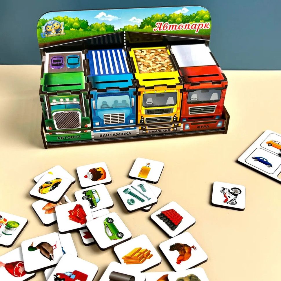 Дерев'яна настільна гра "Автопарк" Ubumblebees сортер-комодик Дерев'яна настільна гра "Автопарк" Ubumblebees сортер-комодик - Зображення 5