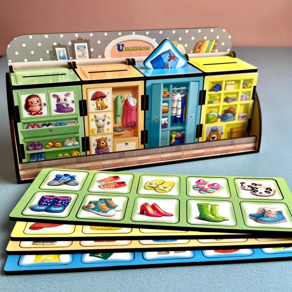 Дерев'яна настільна гра "Шафи з одягом" Ubumblebees сортер-комодик Дерев'яна настільна гра "Шафи з одягом" Ubumblebees сортер-комодик - Зображення 4