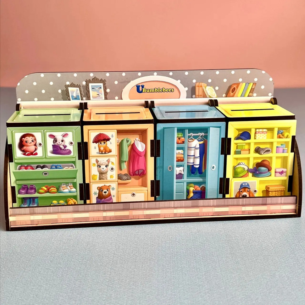 Дерев'яна настільна гра "Шафи з одягом" Ubumblebees сортер-комодик Дерев'яна настільна гра "Шафи з одягом" Ubumblebees сортер-комодик - Зображення 5