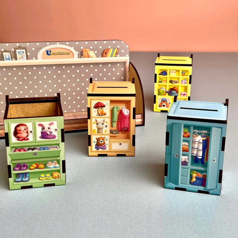 Дерев'яна настільна гра "Шафи з одягом" Ubumblebees сортер-комодик Дерев'яна настільна гра "Шафи з одягом" Ubumblebees сортер-комодик - Зображення 7