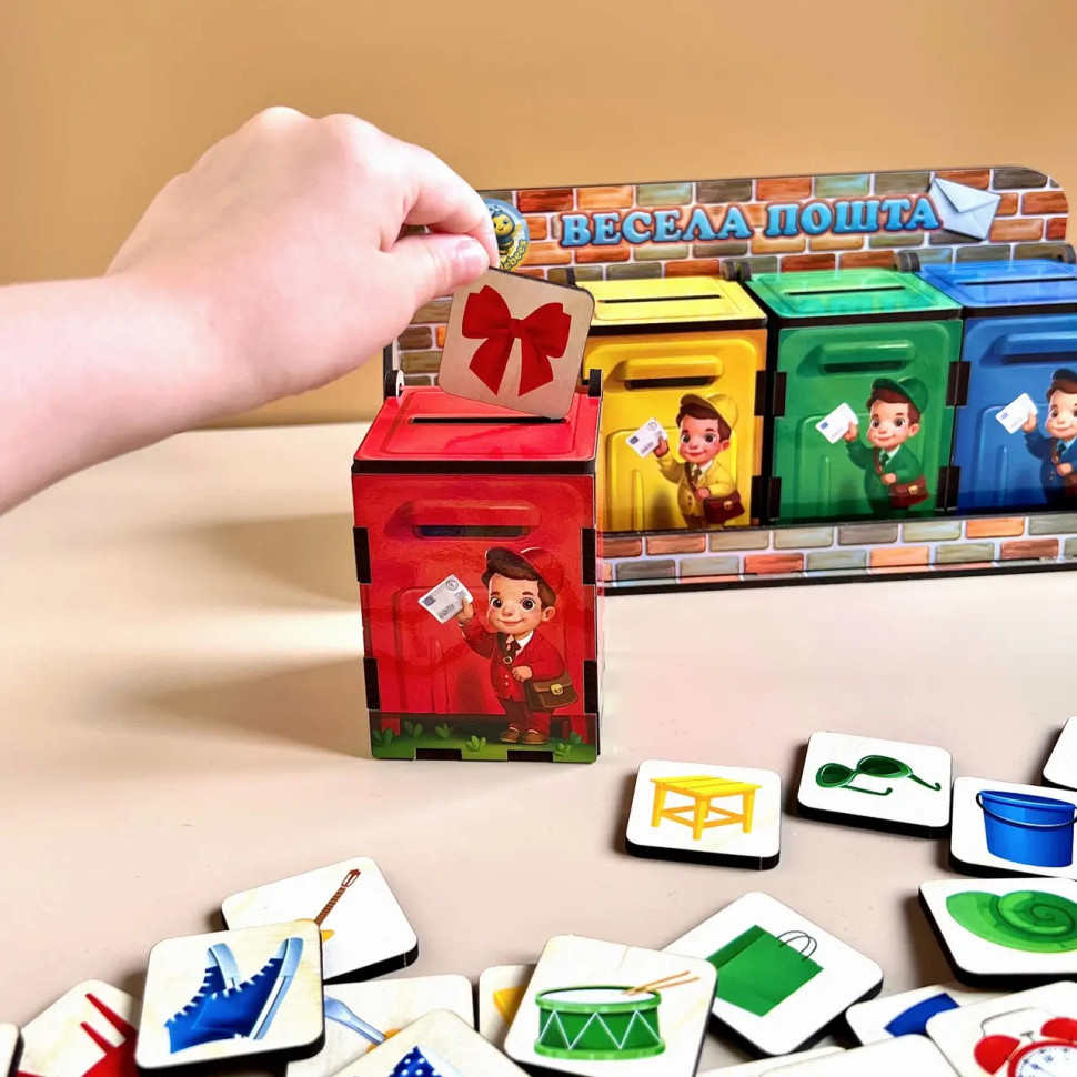Дерев'яна настільна гра "Веселий листоноша" Ubumblebees сортер-комодик Деревянная настольная игра «Веселый почтальон» Ubumblebees сортер-комодик — изображение 4