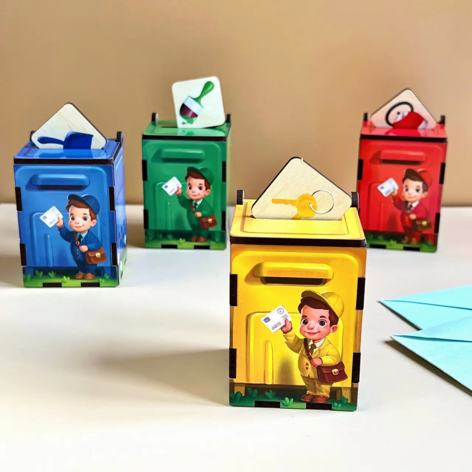 Дерев'яна настільна гра "Веселий листоноша" Ubumblebees сортер-комодик Деревянная настольная игра «Веселый почтальон» Ubumblebees сортер-комодик — изображение 9