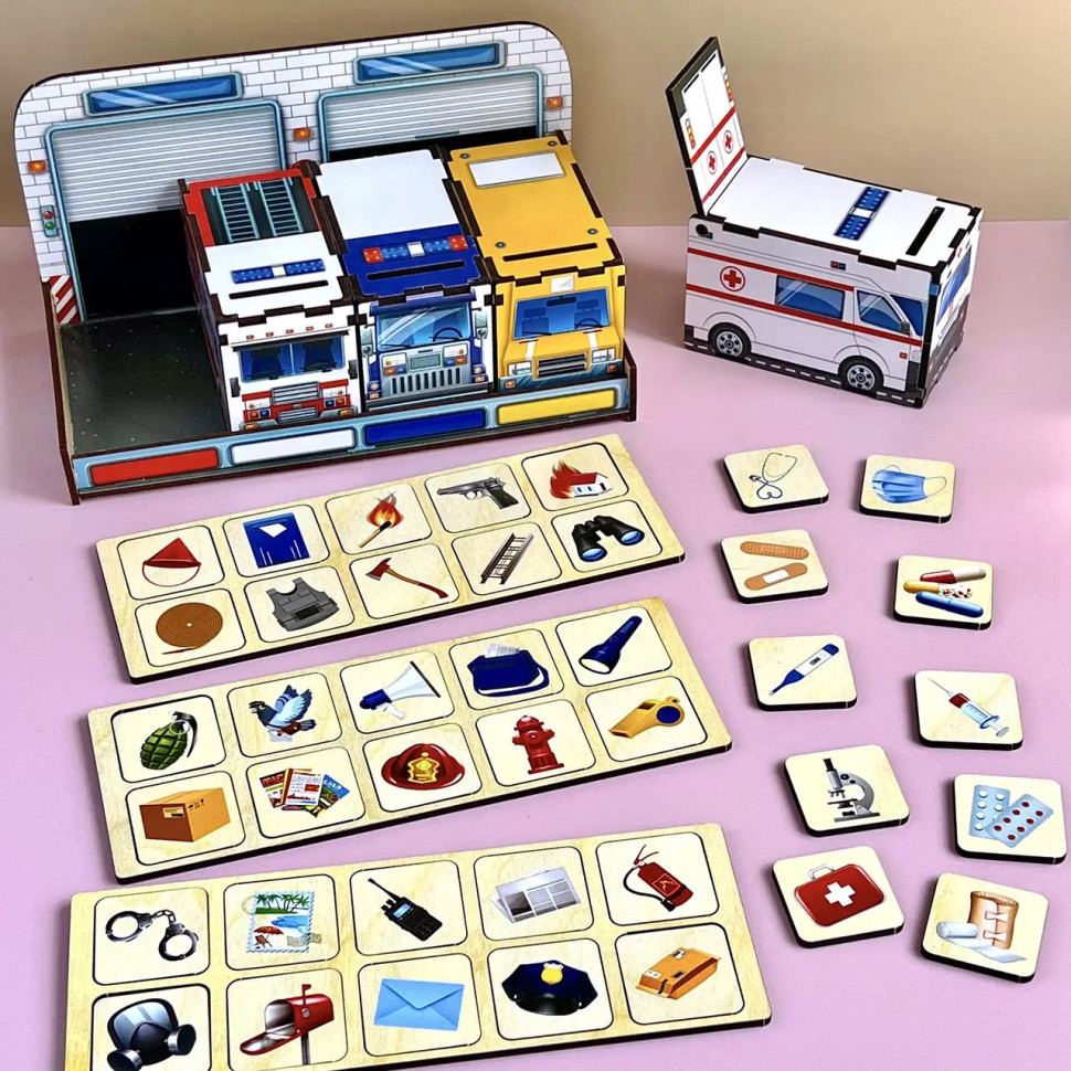 Дерев'яна настільна гра "Службовий транспорт" Ubumblebees сортер-комодик Деревянная настольная игра «Служебный транспорт» Ubumblebees сортер-комодик — изображение 3