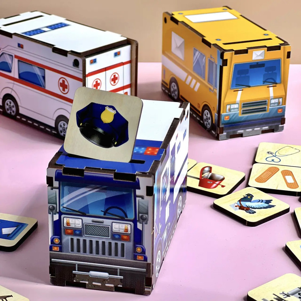 Дерев'яна настільна гра "Службовий транспорт" Ubumblebees сортер-комодик Деревянная настольная игра «Служебный транспорт» Ubumblebees сортер-комодик — изображение 4