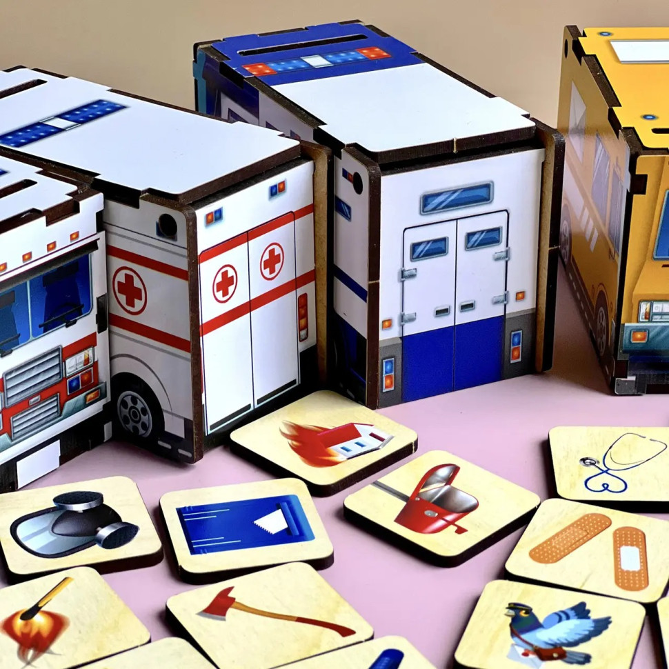 Дерев'яна настільна гра "Службовий транспорт" Ubumblebees сортер-комодик Деревянная настольная игра «Служебный транспорт» Ubumblebees сортер-комодик — изображение 5