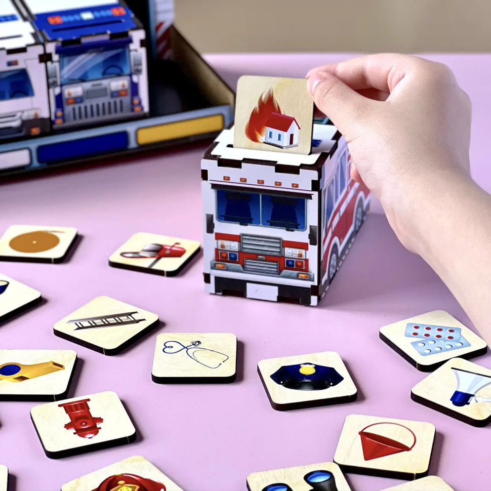 Дерев'яна настільна гра "Службовий транспорт" Ubumblebees сортер-комодик Деревянная настольная игра «Служебный транспорт» Ubumblebees сортер-комодик — изображение 8
