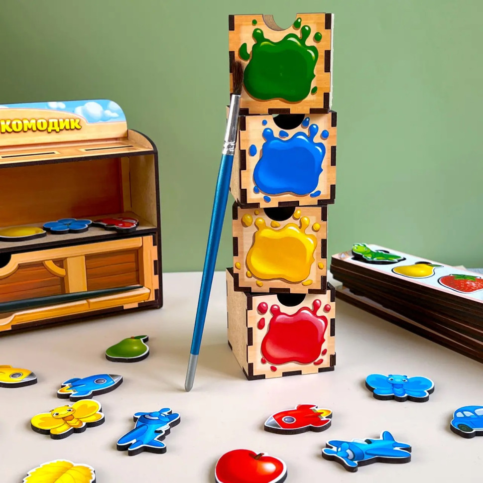 Дерев'яна настільна гра "Кольори" Ubumblebees сортер-комодик Дерев'яна настільна гра "Кольори" Ubumblebees сортер-комодик - Зображення 5