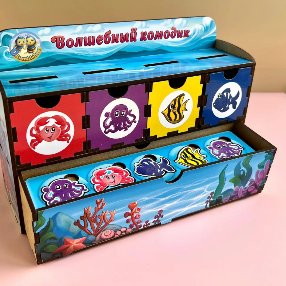 Дерев'яна настільна гра "Морські жителі-1" Ubumblebees сортер-комодик Дерев'яна настільна гра "Морські жителі-1" Ubumblebees сортер-комодик - Зображення 5