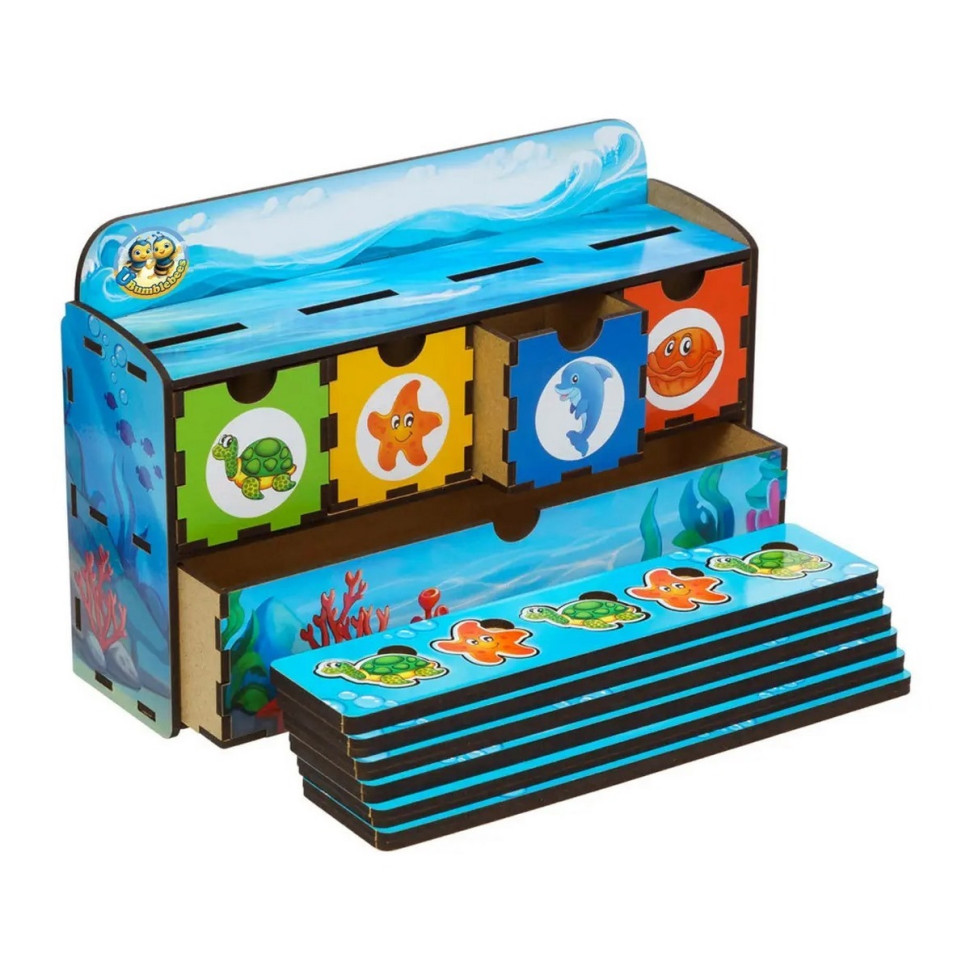 Дерев'яна настільна гра "Морські жителі-2" Ubumblebees сортер-комодик Дерев'яна настільна гра "Морські жителі-2" Ubumblebees сортер-комодик