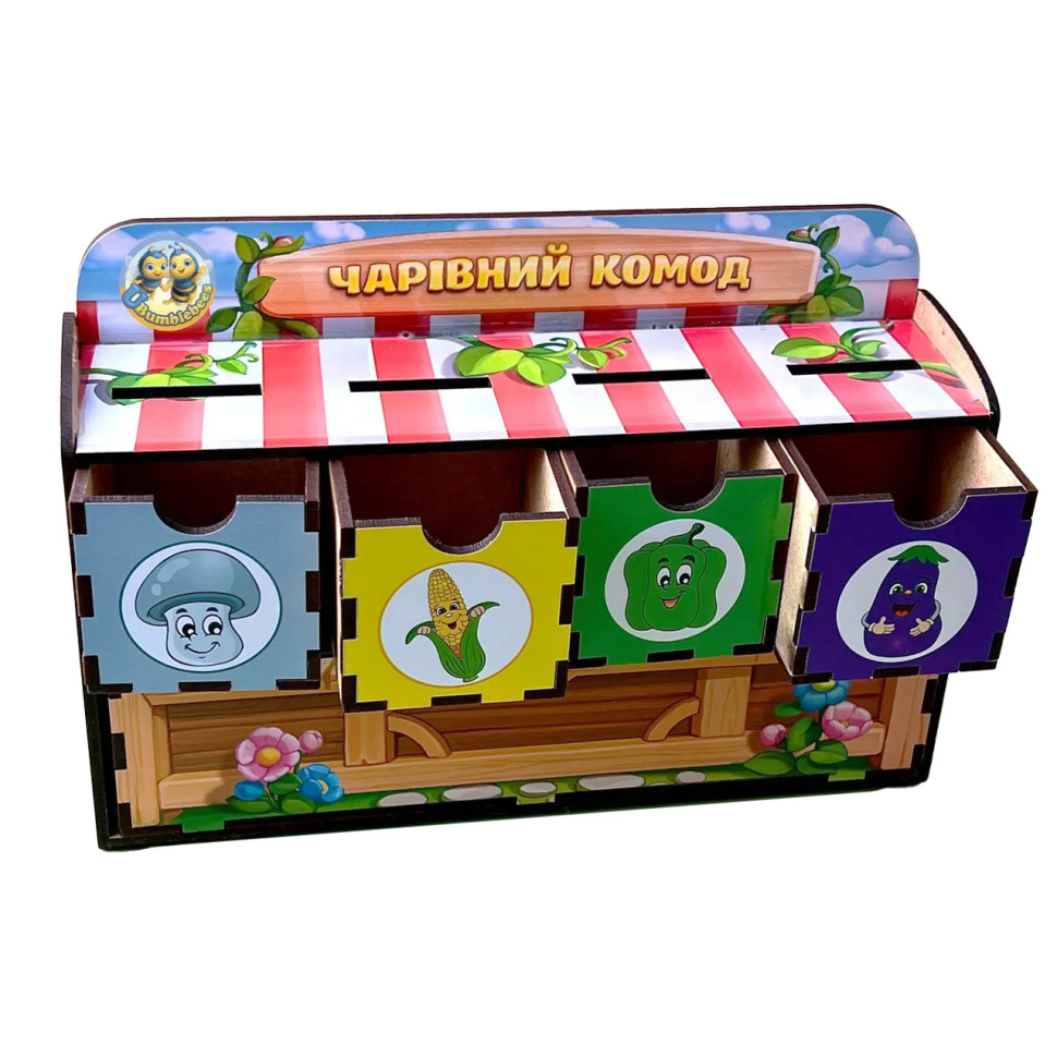 Дерев'яна настільна гра "Овочі -1" Ubumblebees сортер-комодик Дерев'яна настільна гра "Овочі -1" Ubumblebees сортер-комодик