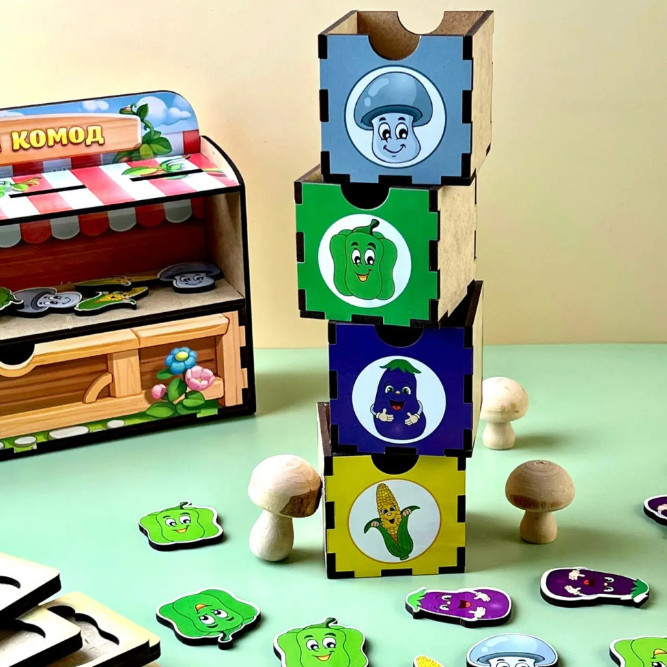 Дерев'яна настільна гра "Овочі -1" Ubumblebees сортер-комодик Дерев'яна настільна гра "Овочі -1" Ubumblebees сортер-комодик - Зображення 4