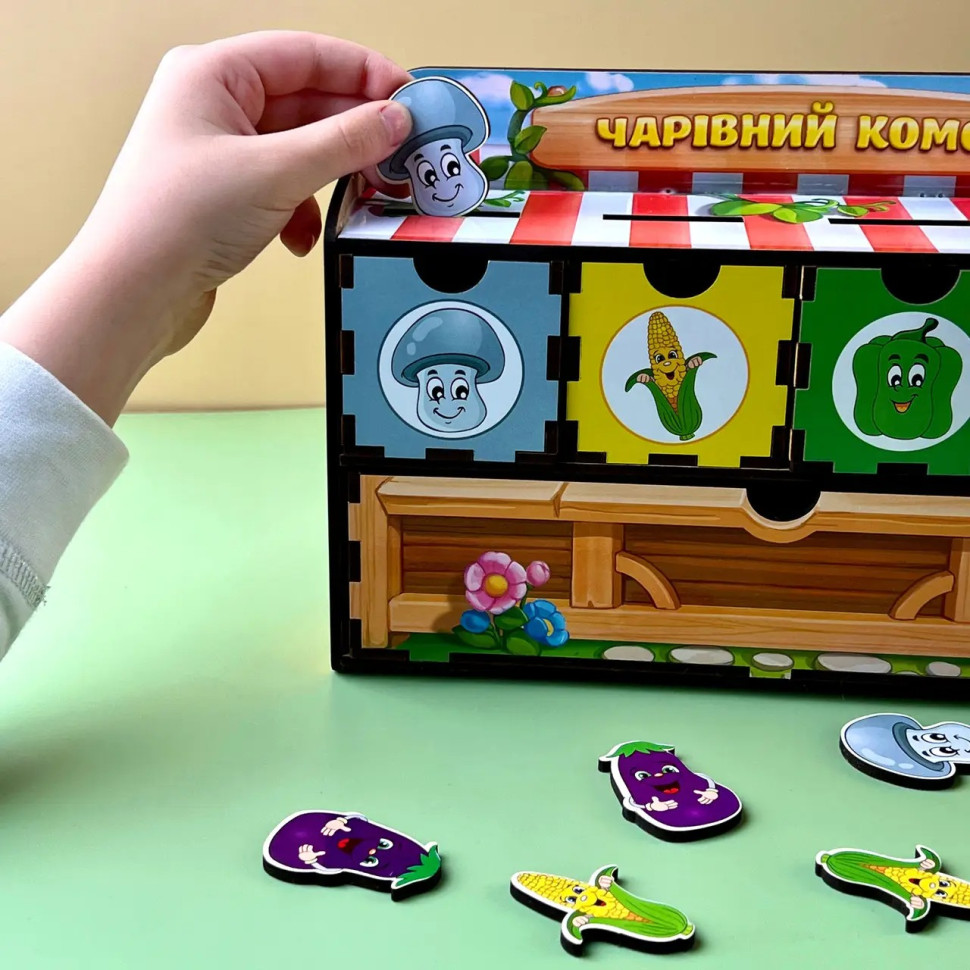 Дерев'яна настільна гра "Овочі -1" Ubumblebees сортер-комодик Дерев'яна настільна гра "Овочі -1" Ubumblebees сортер-комодик - Зображення 5