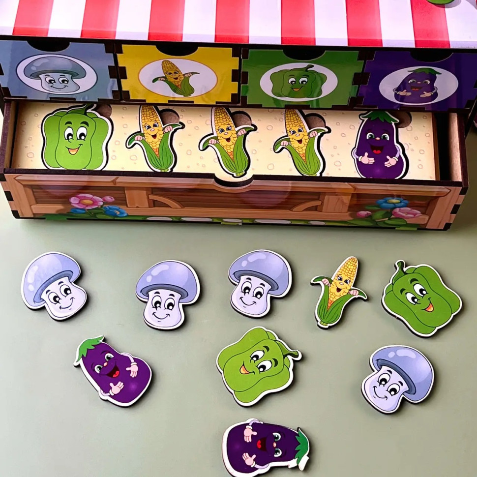 Дерев'яна настільна гра "Овочі -1" Ubumblebees сортер-комодик Дерев'яна настільна гра "Овочі -1" Ubumblebees сортер-комодик - Зображення 7