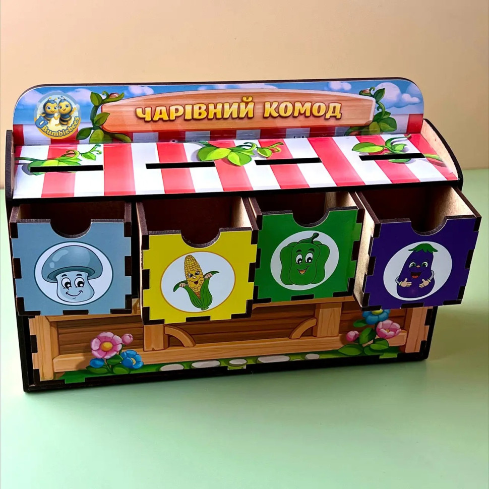 Дерев'яна настільна гра "Овочі -1" Ubumblebees сортер-комодик Дерев'яна настільна гра "Овочі -1" Ubumblebees сортер-комодик - Зображення 10