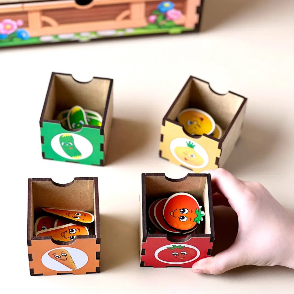 Дерев'яна настільна гра "Овочі -2" Ubumblebees сортер-комодик Дерев'яна настільна гра "Овочі -2" Ubumblebees сортер-комодик - Зображення 4