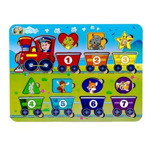 Дерев'яний пазл-вкладиш "Геометричні фігури" Ubumblebees сортер-паровоз