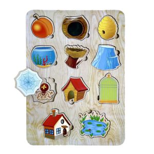 Дерев'яний пазл-вкладиш "Хто? Де живе?" Ubumblebees сортер Дерев'яний пазл-вкладиш "Хто? Де живе?" Ubumblebees сортер