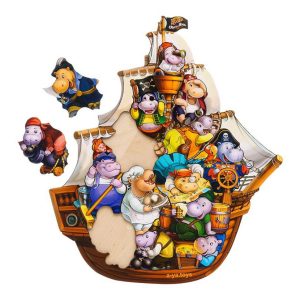 Дерев'яний пазл-вкладиш "Бегемотики-пірати" Ubumblebees, 13 бегемотиків