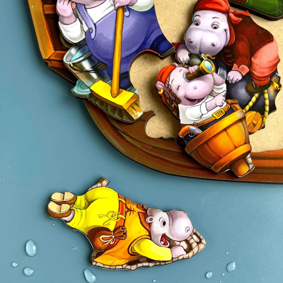 Дерев'яний пазл-вкладиш "Бегемотики-пірати" Ubumblebees, 13 бегемотиків Дерев'яний пазл-вкладиш "Бегемотики-пірати" Ubumblebees, 13 бегемотиків - Зображення 3