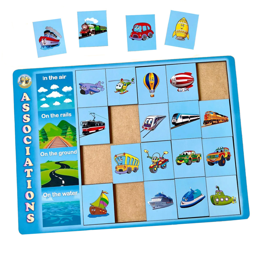 Дерев'яний пазл-вкладиш "Види транспорту" Ubumblebees сортер-асоціації Дерев'яний пазл-вкладиш "Види транспорту" Ubumblebees сортер-асоціації