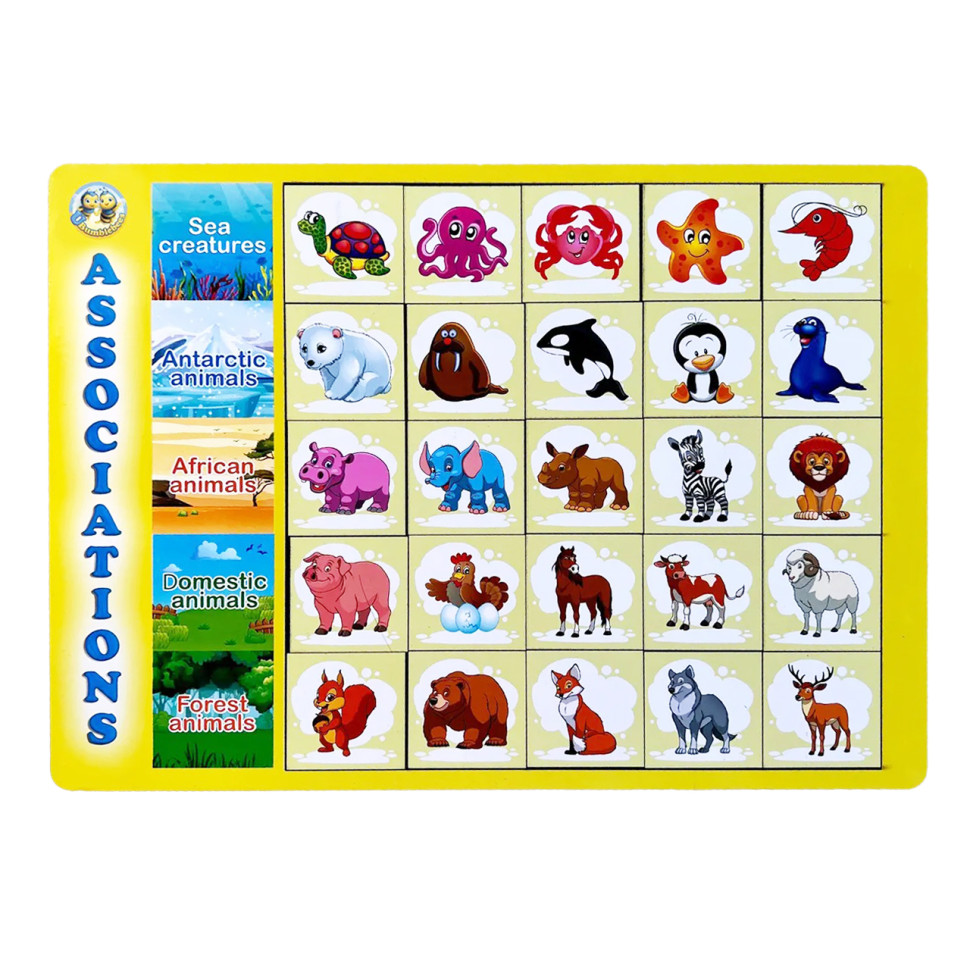 Дерев'яний пазл-вкладиш "Асоціації - види тварин" Ubumblebees, 25 плашок Дерев'яний пазл-вкладиш "Асоціації - види тварин" Ubumblebees, 25 плашок