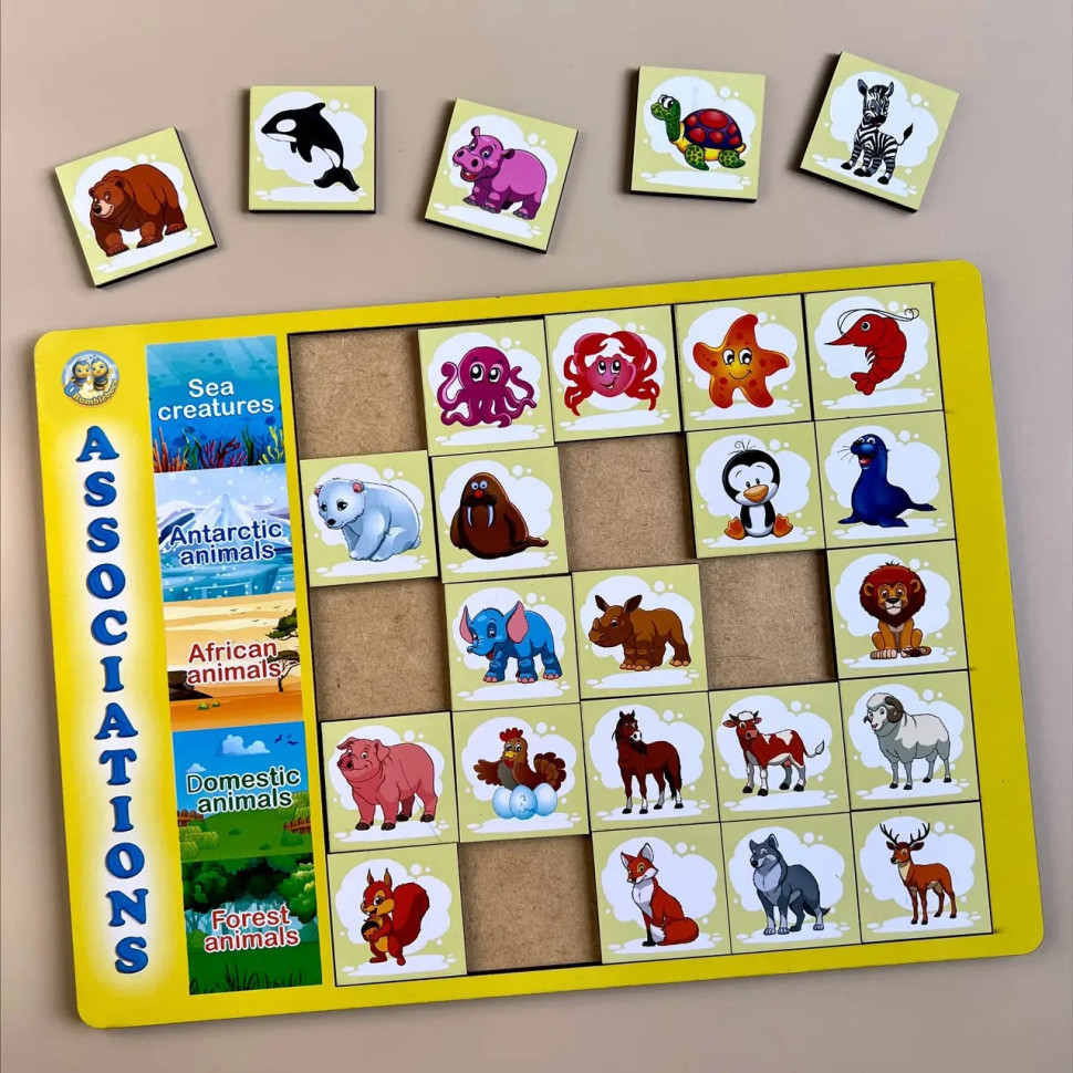 Дерев'яний пазл-вкладиш "Асоціації - види тварин" Ubumblebees, 25 плашок Дерев'яний пазл-вкладиш "Асоціації - види тварин" Ubumblebees, 25 плашок - Зображення 3