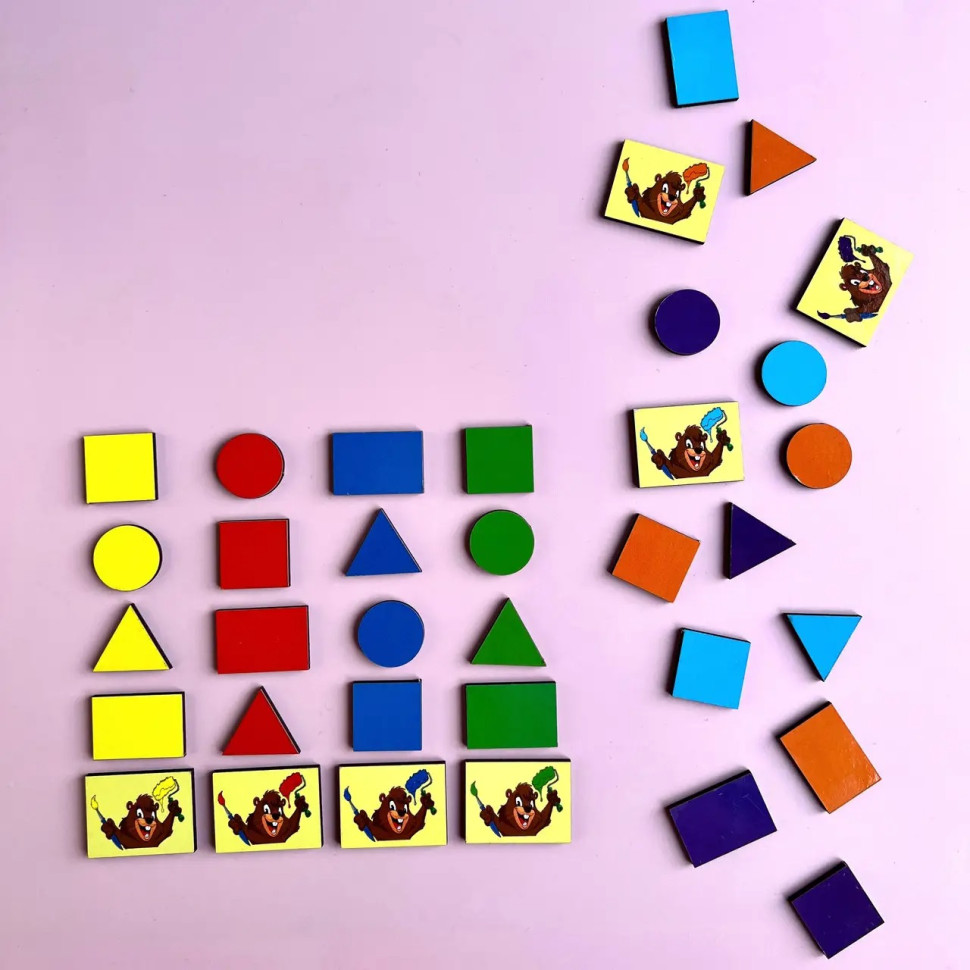 Дерев'яний пазл-вкладиш "Бобри-маляри – 2" Ubumblebees геометричні фігури Дерев'яний пазл-вкладиш "Бобри-маляри – 2" Ubumblebees геометричні фігури - Зображення 2