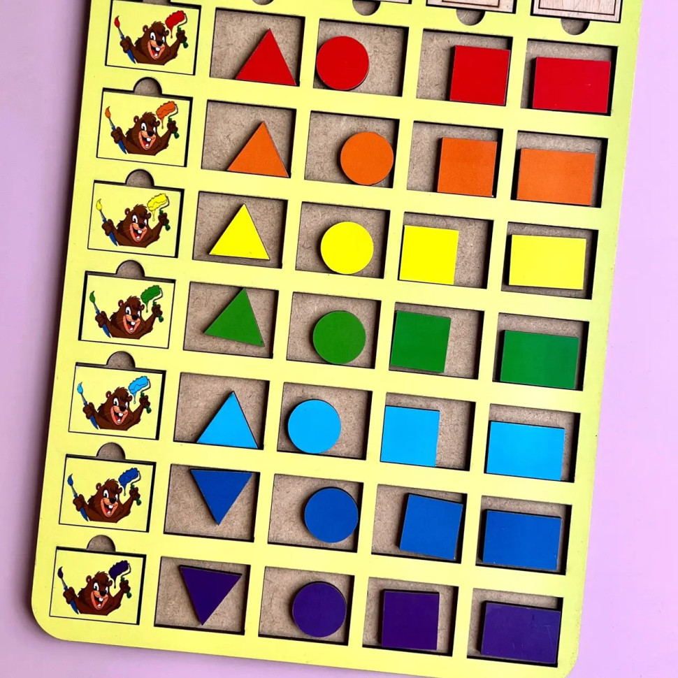 Дерев'яний пазл-вкладиш "Бобри-маляри – 2" Ubumblebees геометричні фігури Дерев'яний пазл-вкладиш "Бобри-маляри – 2" Ubumblebees геометричні фігури - Зображення 3