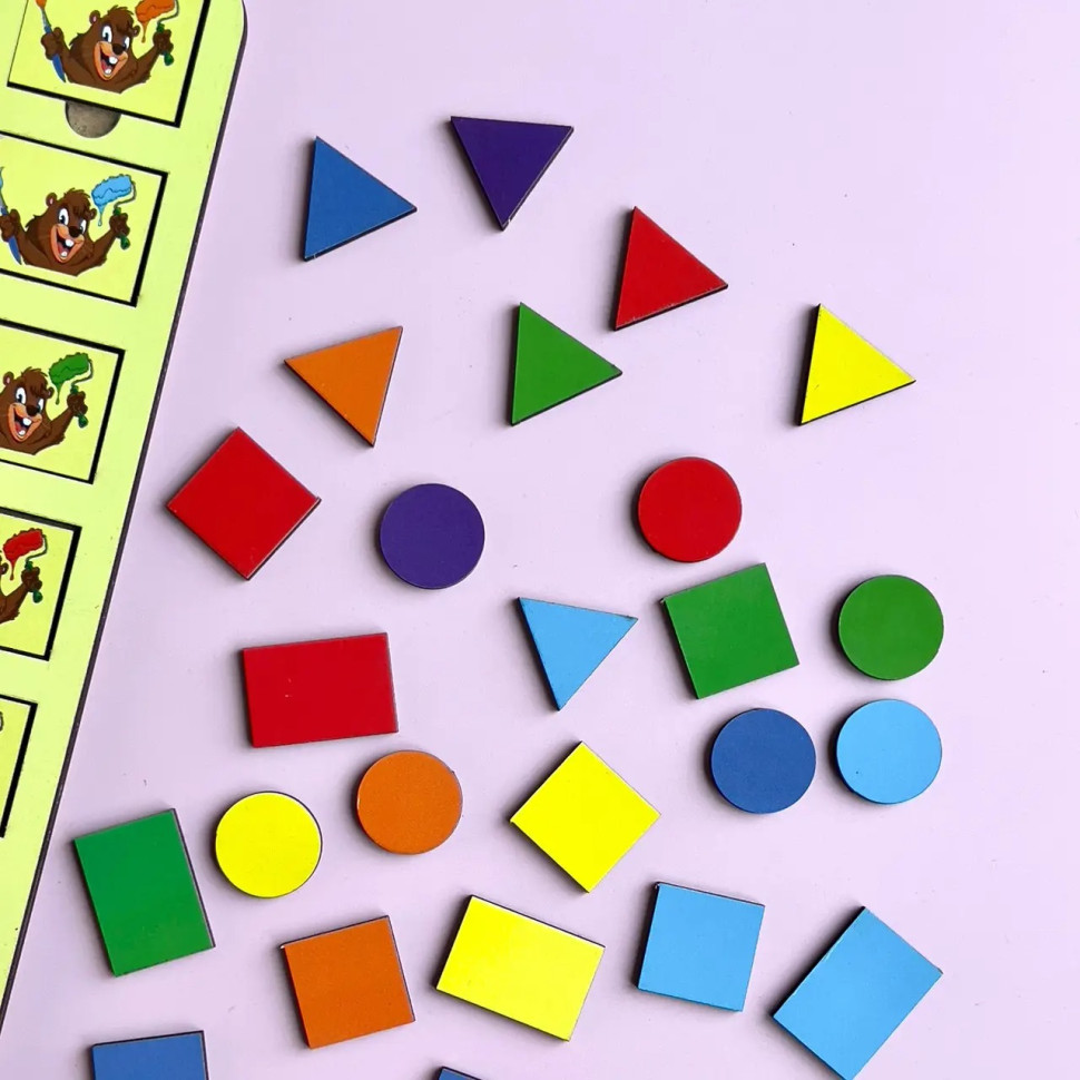 Дерев'яний пазл-вкладиш "Бобри-маляри – 2" Ubumblebees геометричні фігури Дерев'яний пазл-вкладиш "Бобри-маляри – 2" Ubumblebees геометричні фігури - Зображення 5