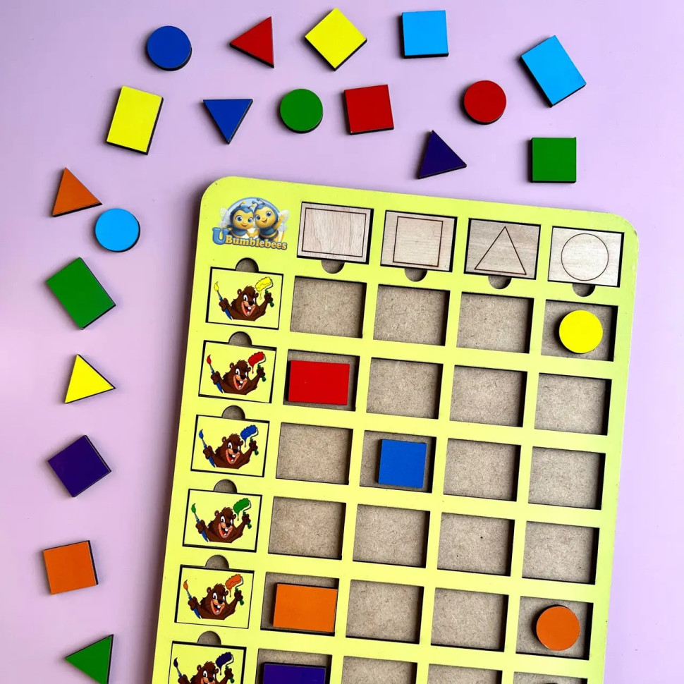 Дерев'яний пазл-вкладиш "Бобри-маляри – 2" Ubumblebees геометричні фігури Дерев'яний пазл-вкладиш "Бобри-маляри – 2" Ubumblebees геометричні фігури - Зображення 6