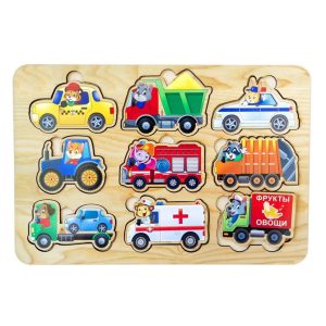 Деревянный пазл-вкладыш «Транспорт» Ubumblebees, 9 элементов