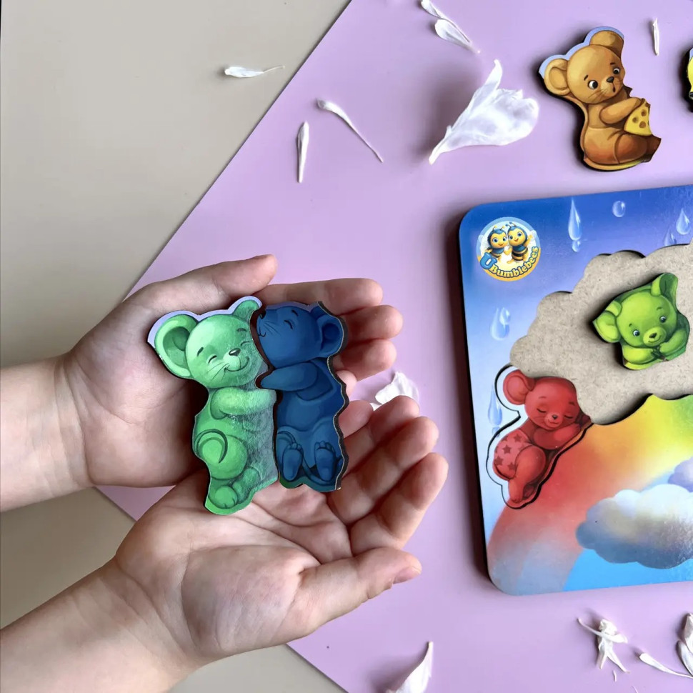 Дерев'яний пазл-вкладиш "Мишки" Ubumblebees кольори веселки Дерев'яний пазл-вкладиш "Мишки" Ubumblebees кольори веселки - Зображення 3